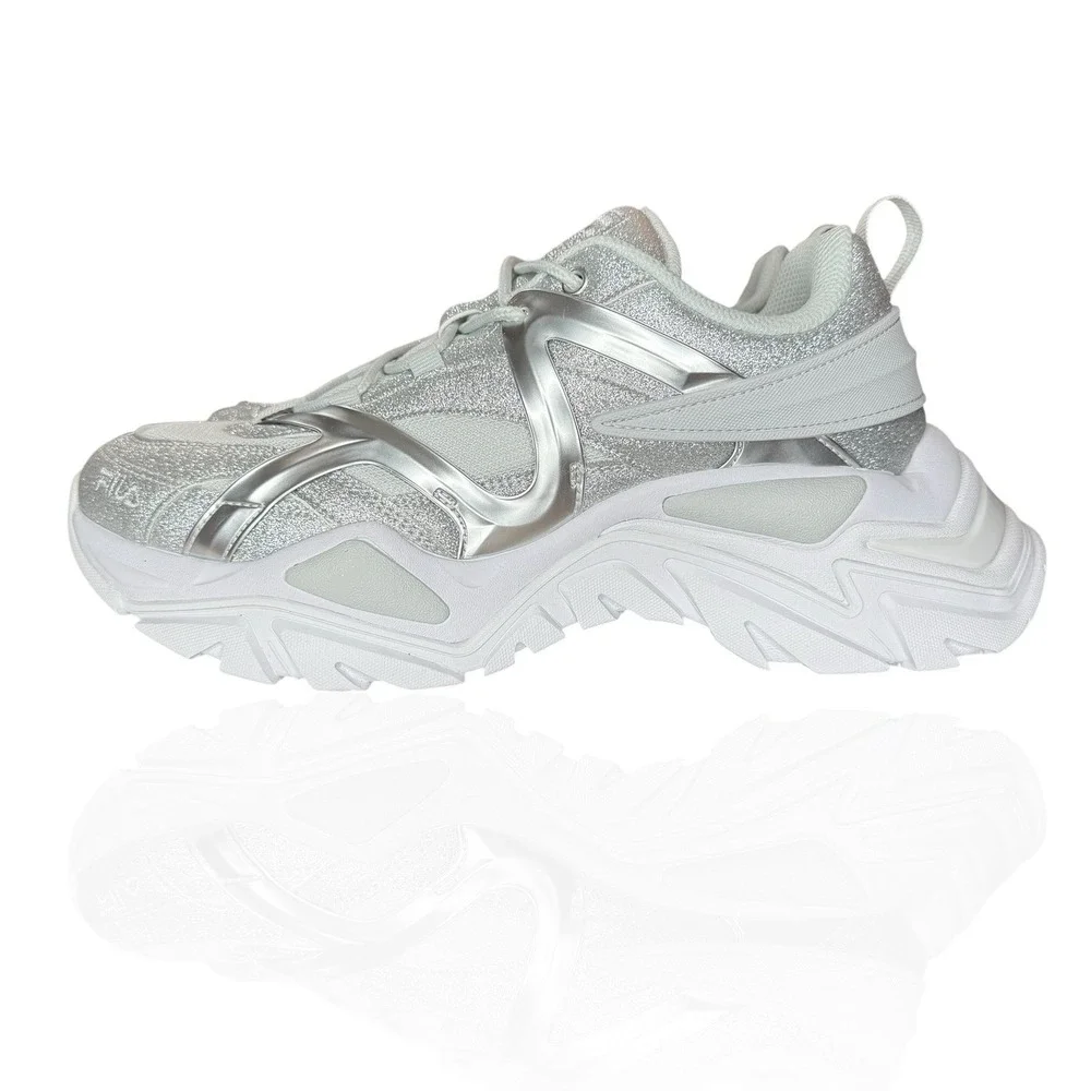 New Fila Women's 10‎ Electrove 2 Sneakers Silver Sparkle Glitter Metallic Chunky